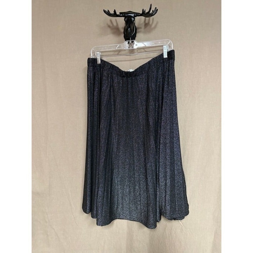Ava & Viv Silver Black Sparkle Pleated Midi Skirt Elastic Waist Party Shimmer 1X
